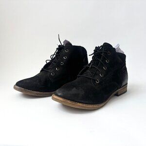 Diba Eli Genuine Black Suede Leather Combat Ankle Booties - sz 8